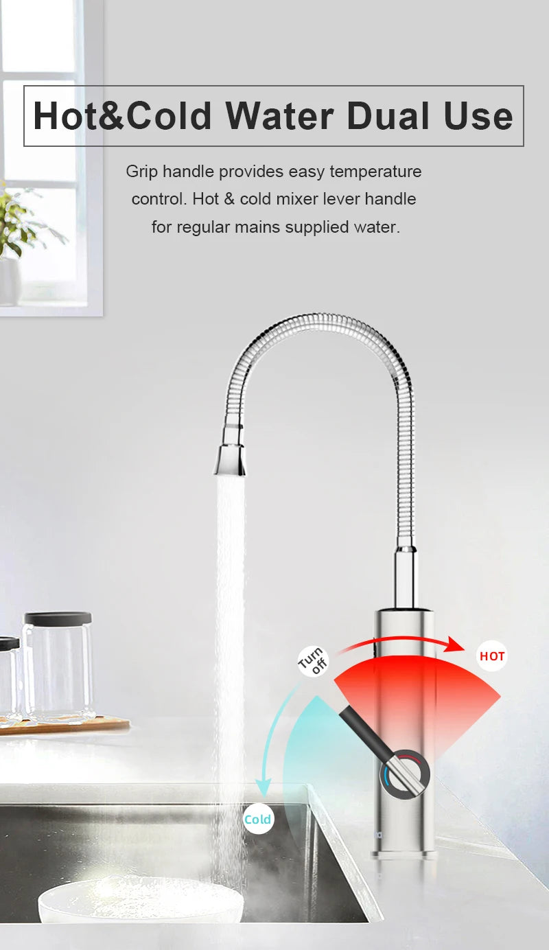 Briwellna Electric Water Heater Flowing Universal Spout Kitchen Faucet 2 in 1 Stainless Steel Electric Faucet 220V Heating Tap