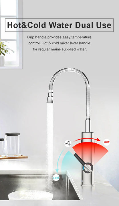 Briwellna Electric Water Heater Flowing Universal Spout Kitchen Faucet 2 in 1 Stainless Steel Electric Faucet 220V Heating Tap