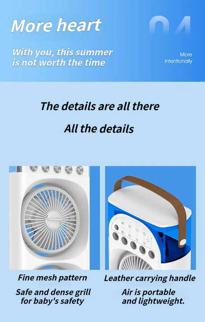 2025 5-Port Mist Fan - Desk Fan with Oscillation, Cooling, Aromatherapy, Colorful LED Lights, and Timer