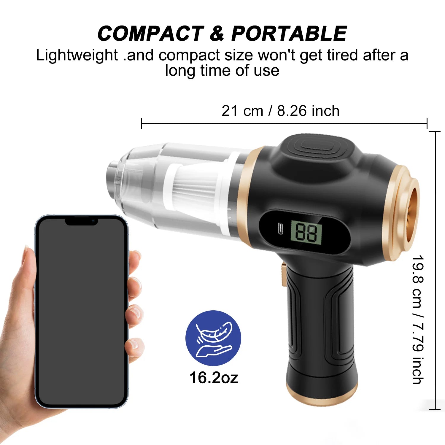 Powerful 2-in-1 Air Duster &amp; Vacuum, Handheld Cordless Cleaner with Digital Display for Electronics Car Home Office