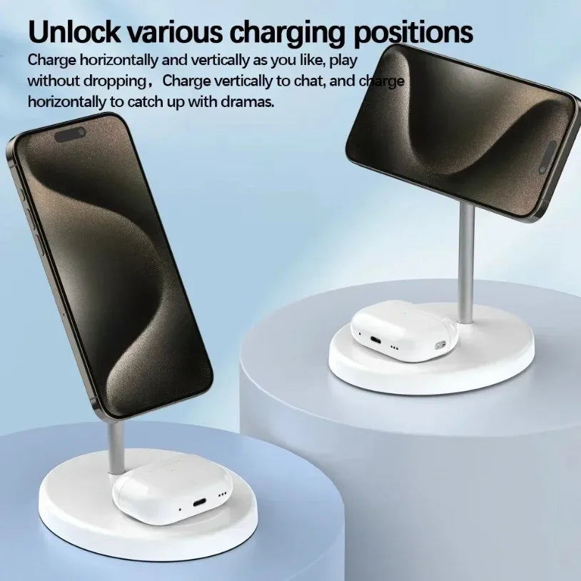 Upgraded 30W Magnetic 2 in 1 Wireless Charger Stand For iPhone 16-12 Pro Max AirPod Pro Fast Phone Charging Station Holder