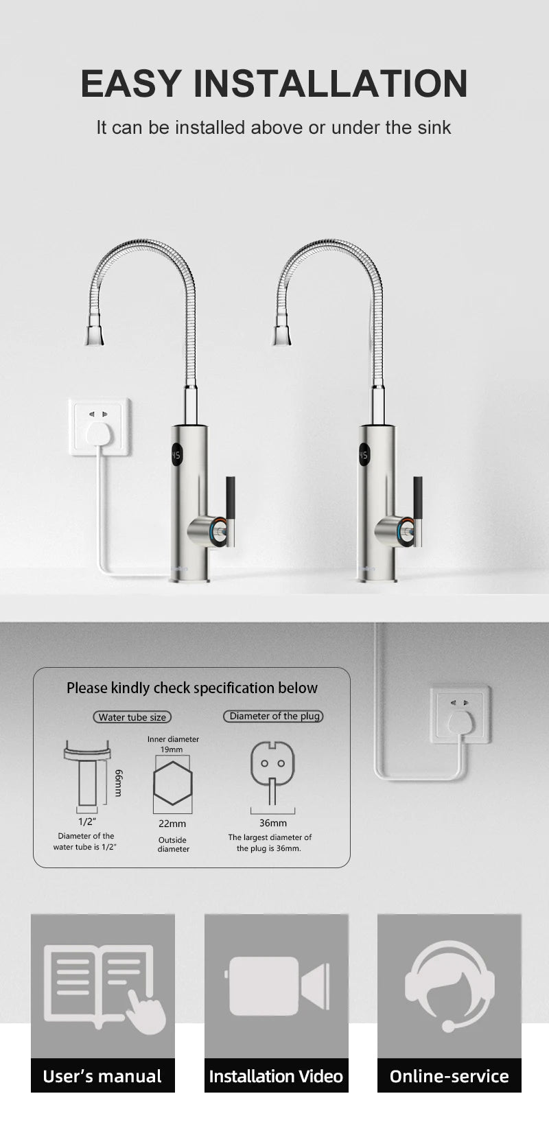 Briwellna Electric Water Heater Flowing Universal Spout Kitchen Faucet 2 in 1 Stainless Steel Electric Faucet 220V Heating Tap