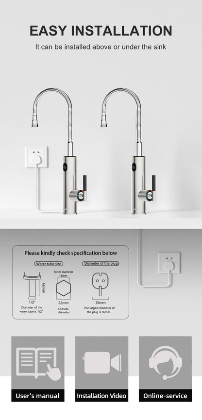 Briwellna Electric Water Heater Flowing Universal Spout Kitchen Faucet 2 in 1 Stainless Steel Electric Faucet 220V Heating Tap