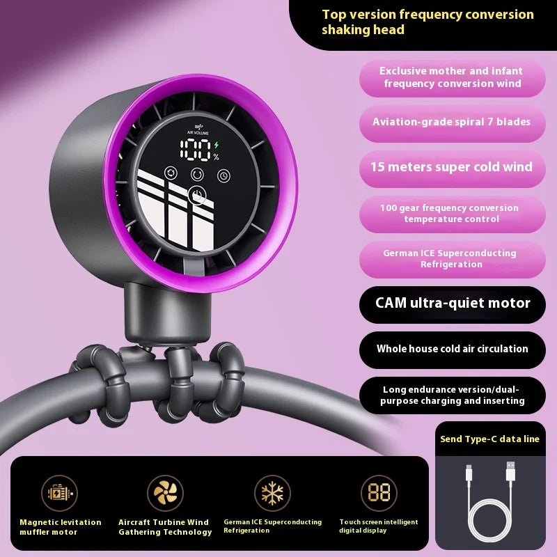 2025new fan ICE super cooling conductor desktop bedside variable frequency shaking head digital display octopus shaking head fan