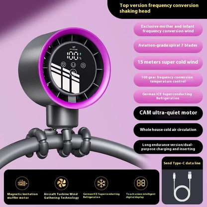 2025new fan ICE super cooling conductor desktop bedside variable frequency shaking head digital display octopus shaking head fan