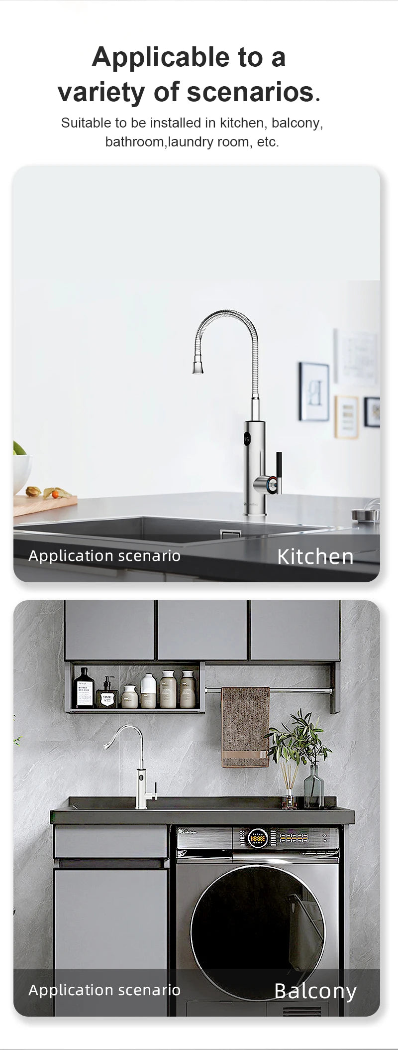 Briwellna Electric Water Heater Flowing Universal Spout Kitchen Faucet 2 in 1 Stainless Steel Electric Faucet 220V Heating Tap