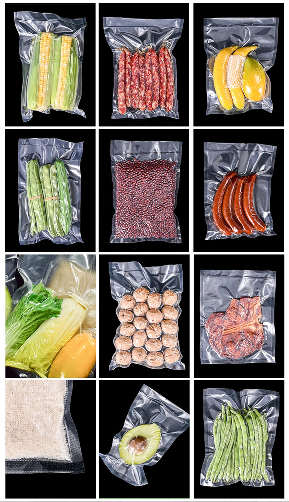 Food Vacuum Storage Packaging Bags for Vacuum Sealer Meat Fruit Vegetable Vacuum Sealer Bags Rolls 12/15/20/25/30cm 500cm/roll