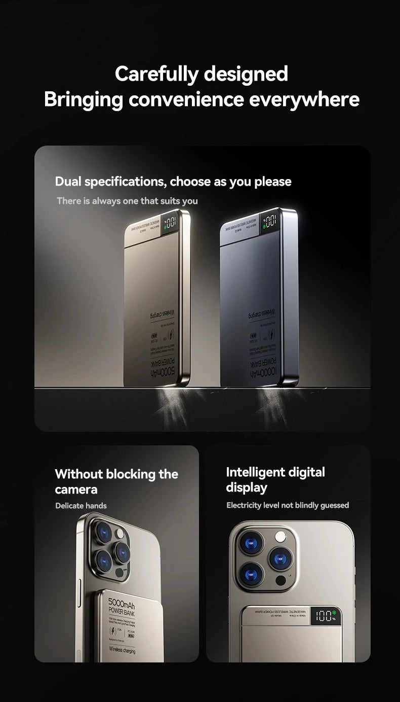 Travel Portable 10000mAh Wireless Magnetic PowerBank Fast Charging Ultra Capacity Digital External Battery PowerBank For Magsafe