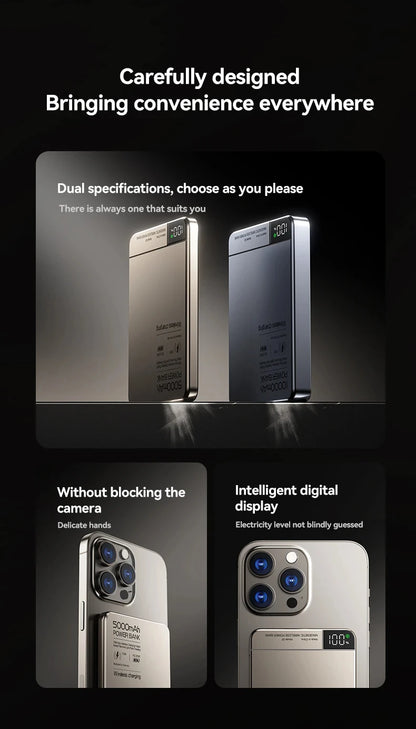 Travel Portable 10000mAh Wireless Magnetic PowerBank Fast Charging Ultra Capacity Digital External Battery PowerBank For Magsafe